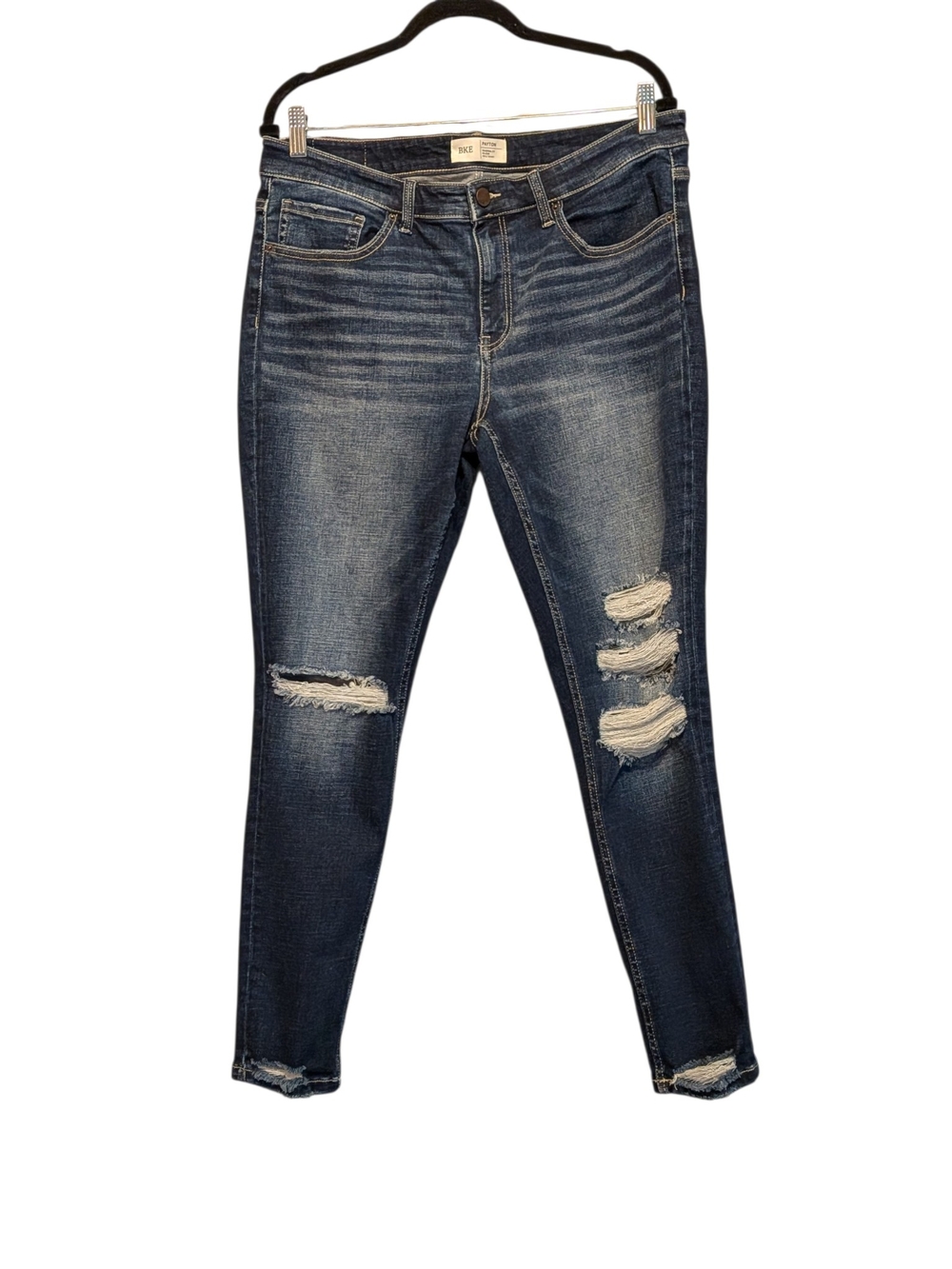 BKE Paton Distressed Dark Indigo Mid Rise Skinny Jeans - Stretch 32